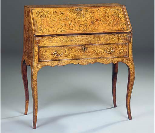 A DUTCH WALNUT AND FLORAL MARQUETRY BUREAU