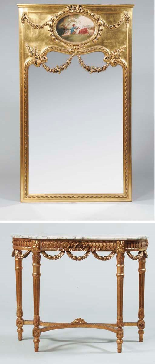 (2) A French giltwood overmantel mirror
