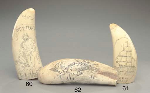 A scrimshaw whale's tooth depicting the ship Arab-1865
