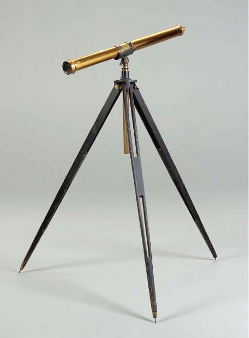 A late 19th/early 20th-Century American 3-inch lacquered-brass telescope with tripod