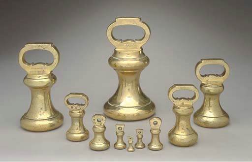 Ten 19th/20th-Century English brass bell weights
