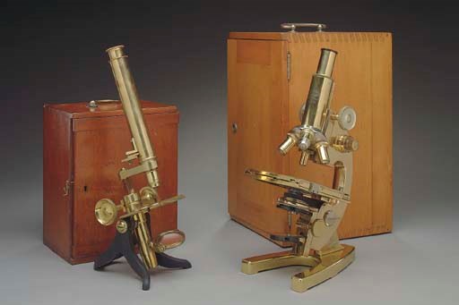 A late 19th-Century polished-brass English compound monocular microscope