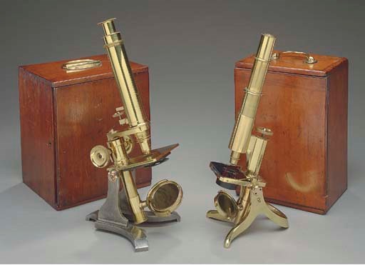 An early 20th-Century polished brass English compound monocular microscope,