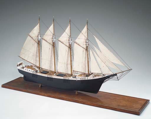 A scale model of the 4-masted coastal schooner Helen Barnett