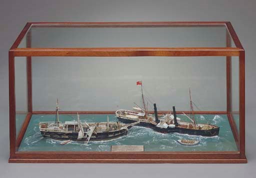 A diorama of the salvage of the barque Vizcaya of Bilbao by the steamer Lyons