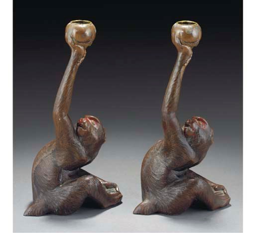 Two Japanese bronzed spelter models of monkeys, 19th Century