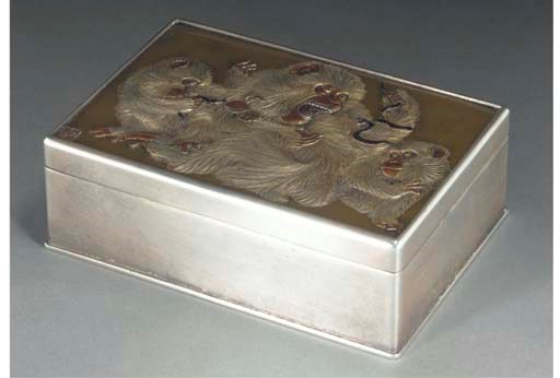 A Japanese mixed-metal rectangular box and cover, 20th Century