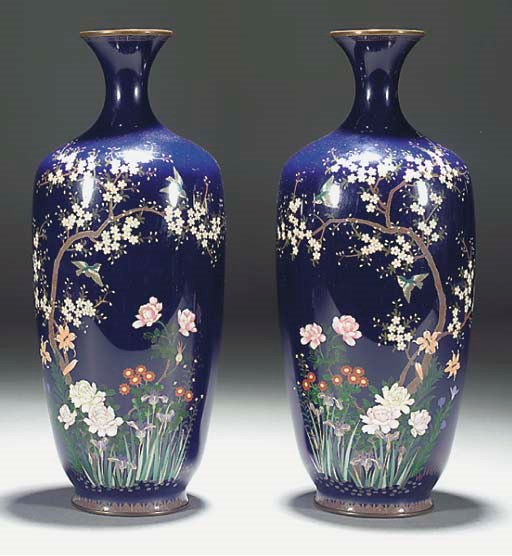 A pair of Japanese cloisonne tapering vases, 19th century