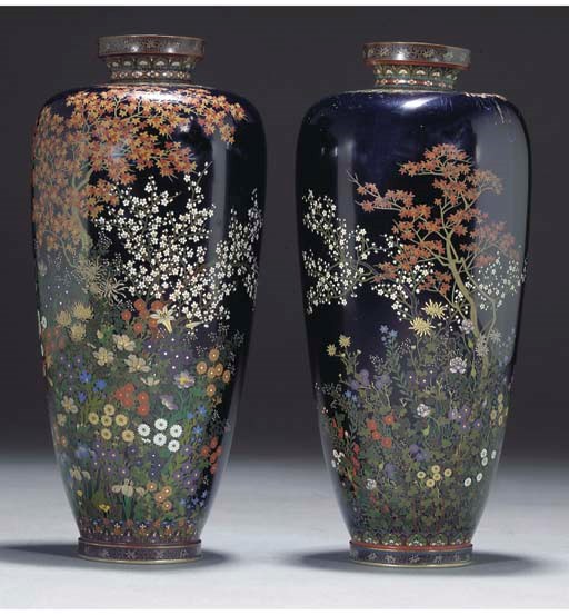 A pair of Japanese tapering vases, 19th century