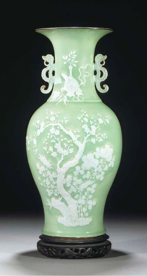 A Chinese celadon ground baluster vase, 19th century
