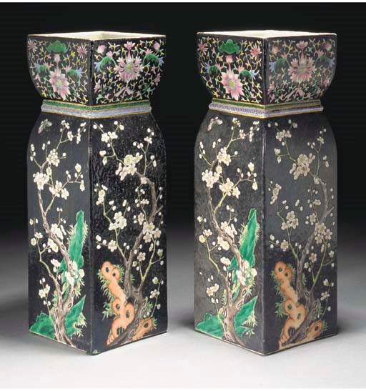 A pair of Chinese famille noire vases, 19th Century
