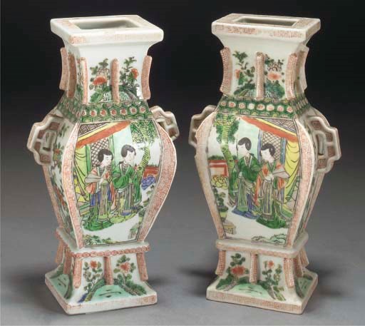 A pair of famille verte vases, 19th century