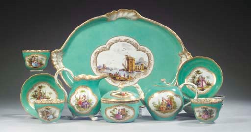 (30) A Meissen porcelain outside-decorated turquoise-ground tea service