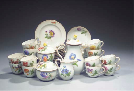 (43) A Meissen porcelain floral mocca service