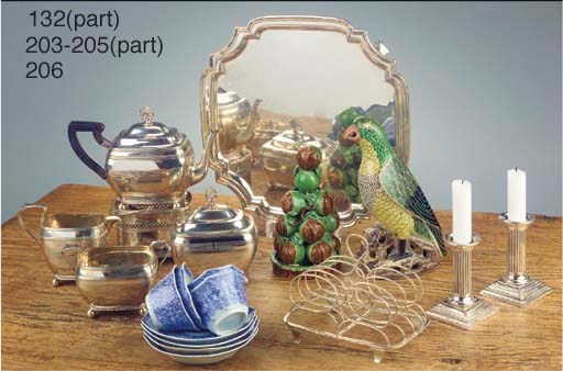 An English silver salver, a milk jug, a sugar basin and a jug