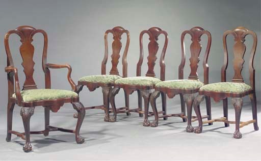 A set of six Dutch mahogany dining-chairs, including two armchairs