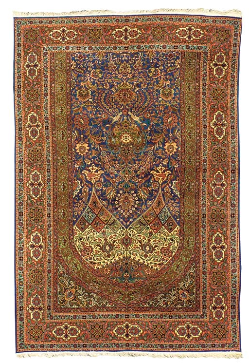 A fine part silk Tabriz prayer carpet