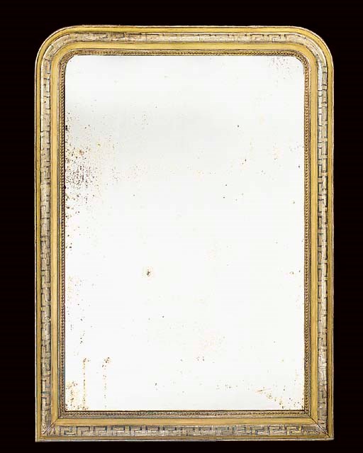 A CREAM-PAINTED AND SILVERED OVERMANTEL MIRROR