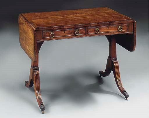 A REGENCY MAHOGANY AND ROSEWOOD CROSSBANDED SOFA TABLE