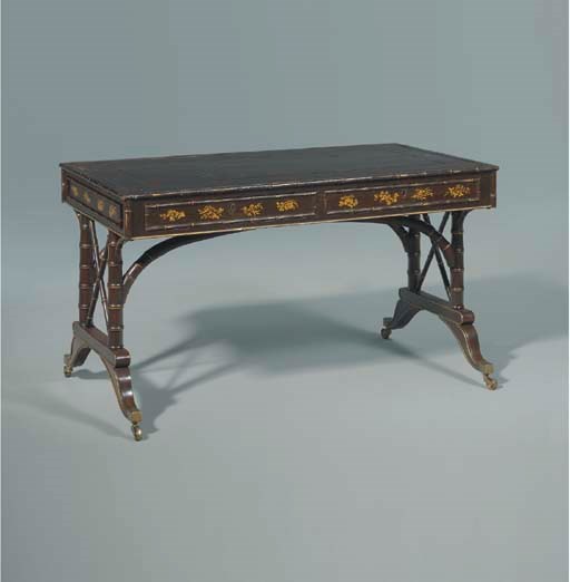 AN ENGLISH ROSEWOOD-GRAINED AND PARCEL-GILT FAUX BAMBOO WRITING-TABLE