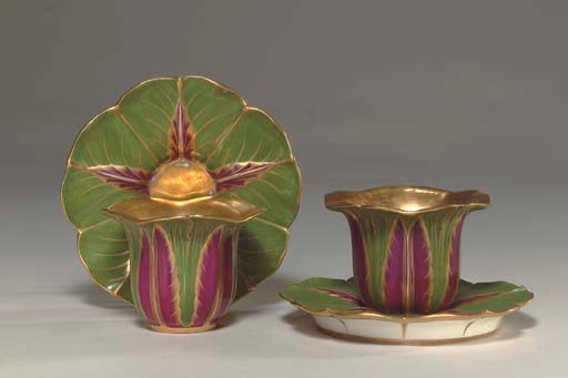 A PAIR OF SEVRES CUPS AND SAUCERS (TASSE 'COBEA' ET SON SOUCOUPE)