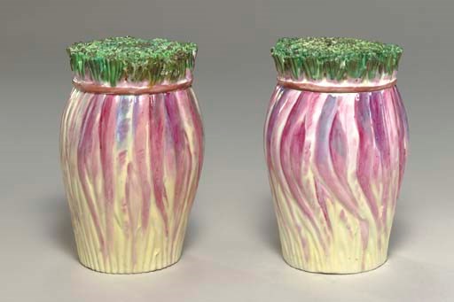 A RARE PAIR OF MENNECY POTS AND COVERS