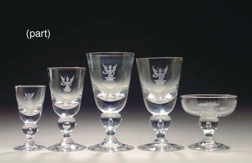 A STEUBEN GLASS CRESTED PART STEMWARE SERVICE