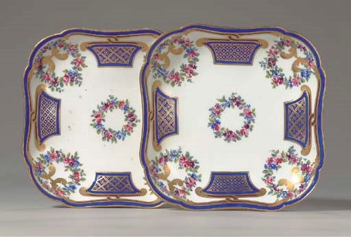A PAIR OF SEVRES FRISE RICHE SQUARE DISHES (COMPOTIER CARRE)