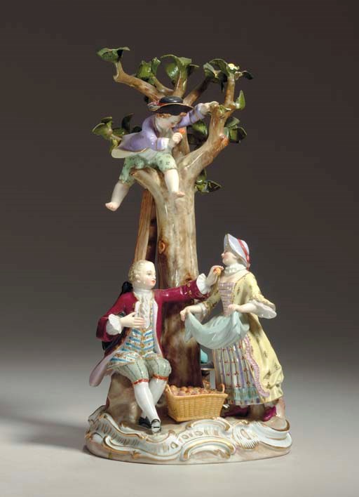 A MEISSEN FIGURE GROUP OF APPLE PICKERS
