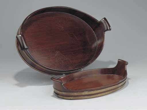 Two Dutch brass-banded mahogany trays