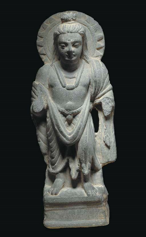A Small Gray Schist Figure of a Bodhisattva*