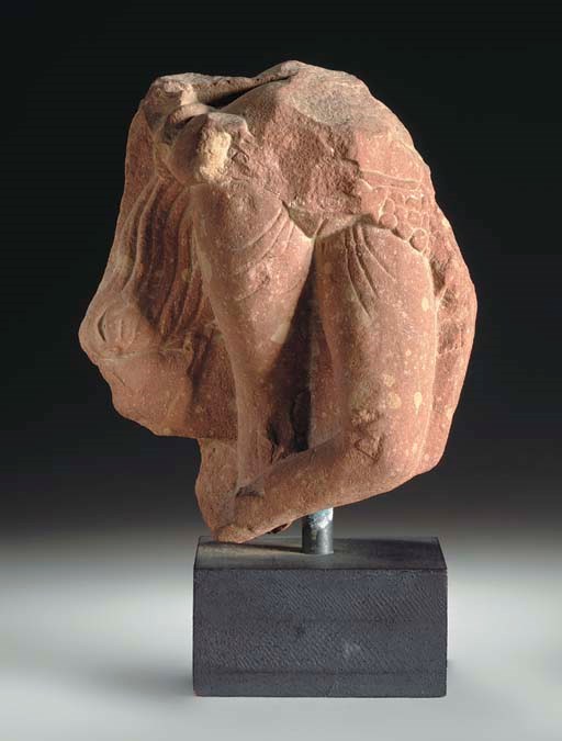 A Double-sided Red Sandstone Fragment of a Woman