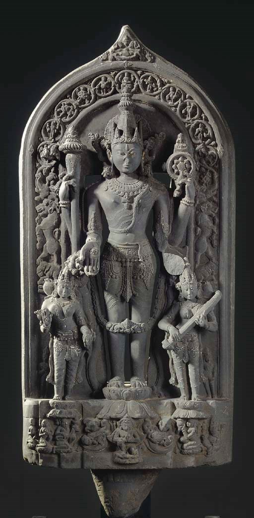 A Large Black Stone Stele of Vishnu