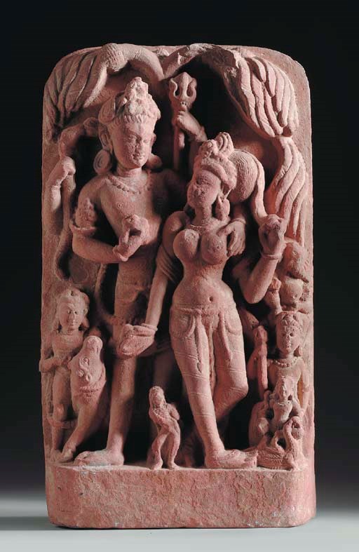 A Red Sandstone Stele of Shiva and Parvati, Umamaheshvara
