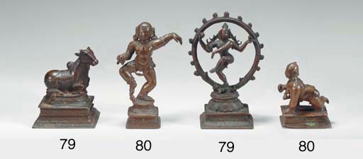 Two Small Bronzes of Shiva Nataraja and Nandi