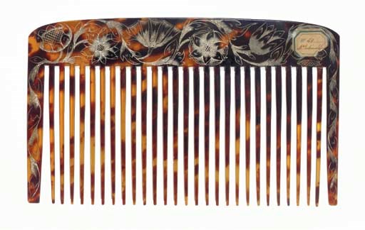 A tortoiseshell wig comb, incised with floral motifs, probably Jamaican, 18th or 19th century