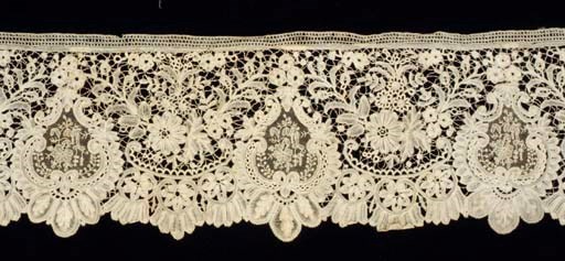 A collection of lace  including a mixed Brussels lace founce worked with bobbin lace cartouches and swags with needle lace centres,  late 19th century--495cm x 18cm(a lot)See Illustration