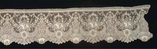 A collection of point de Gaze needle lace, including a long flounce of fine needlelace worked with pendant raised roses in the borders, hanging from ribbon swags, 1860s--20cm x 440cm(a lot)See Illustration