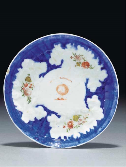 A West Pans moulded and crested 'Littler's' blue teapot-stand