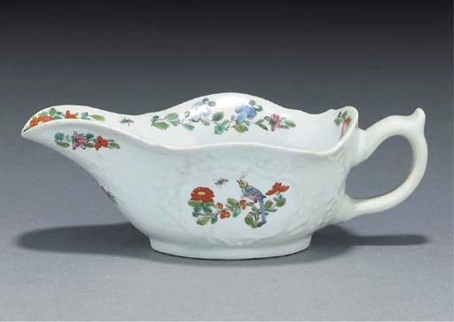 A Worcester moulded oval sauceboat