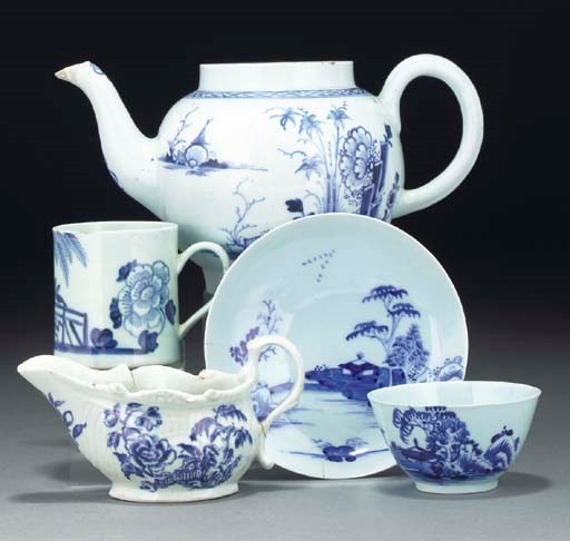 Various items of Liverpool blue and white porcelain