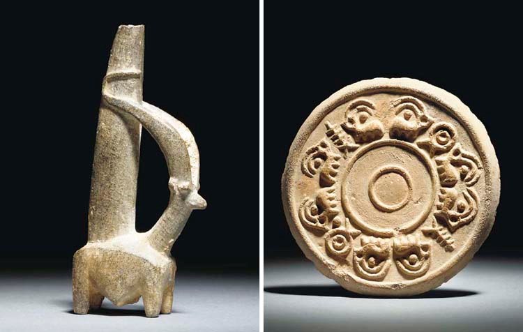 A CAUCASIAN STONE IBEX KOHL POT