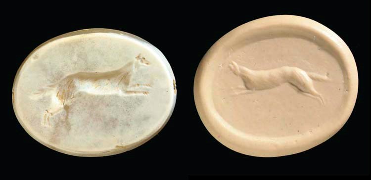 A GRAECO-PERSIAN YELLOW CHALCEDONY SCARABOID WITH FOX