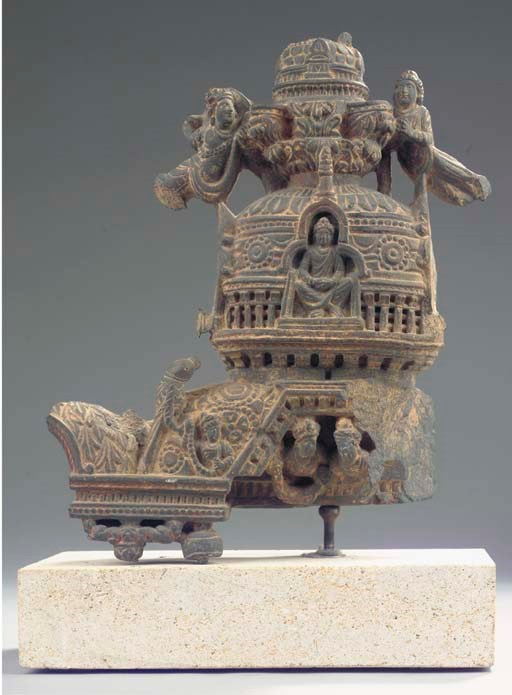 A Gandhara grey schist architectural frieze