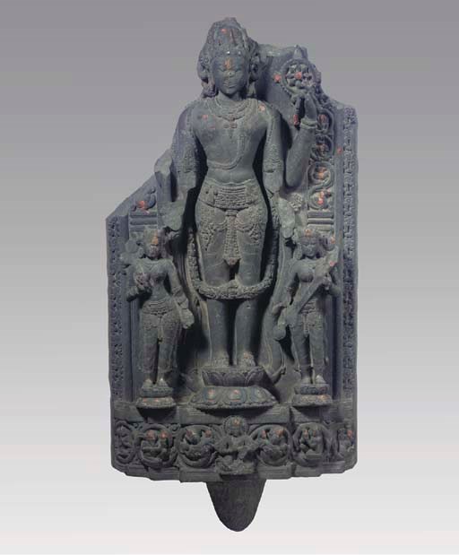 A Northeast Indian, Pala style, phyllite stele depicting Vishnu