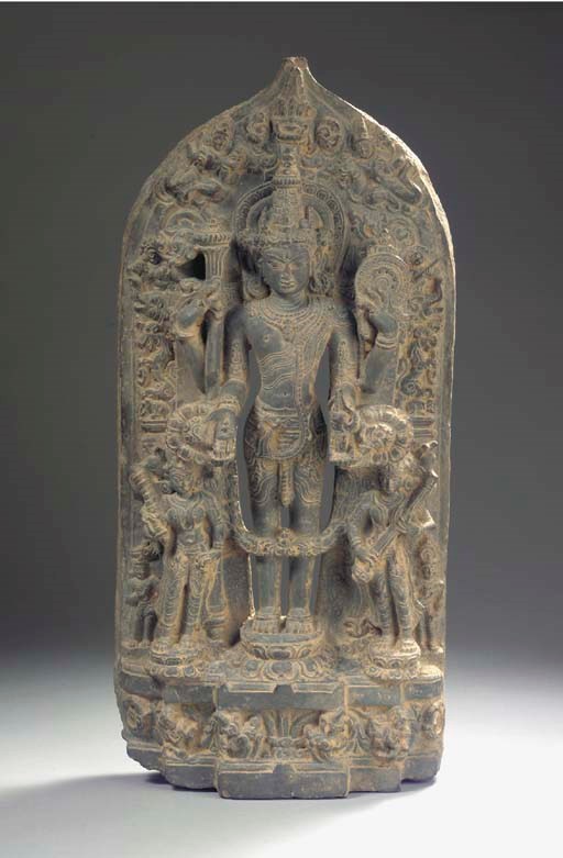 A Northeast Indian, Pala styla, phyllite stone stele of Vishnu