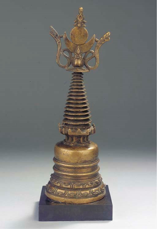 an indian, pala style, bronze caitya