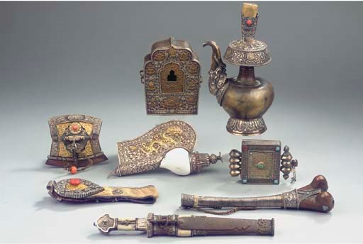 A collection of Tibetan ritual objects