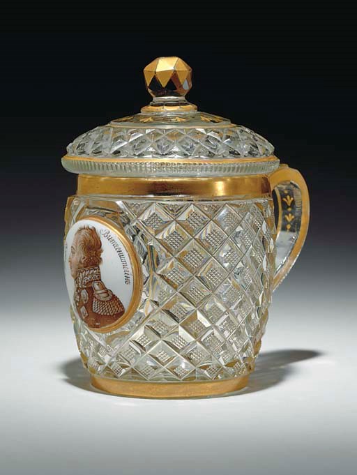 A CUT GLASS COVERED  MUG