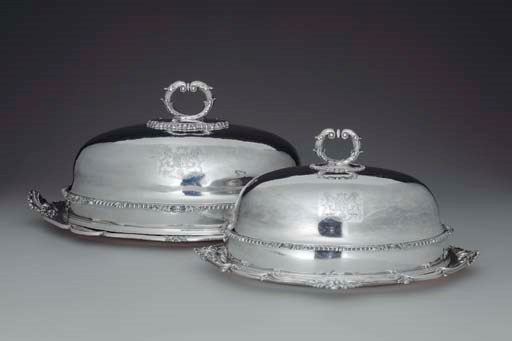 TWO REGENCY SHEFFIELD-PLATED MEAT DISHES AND COVERS